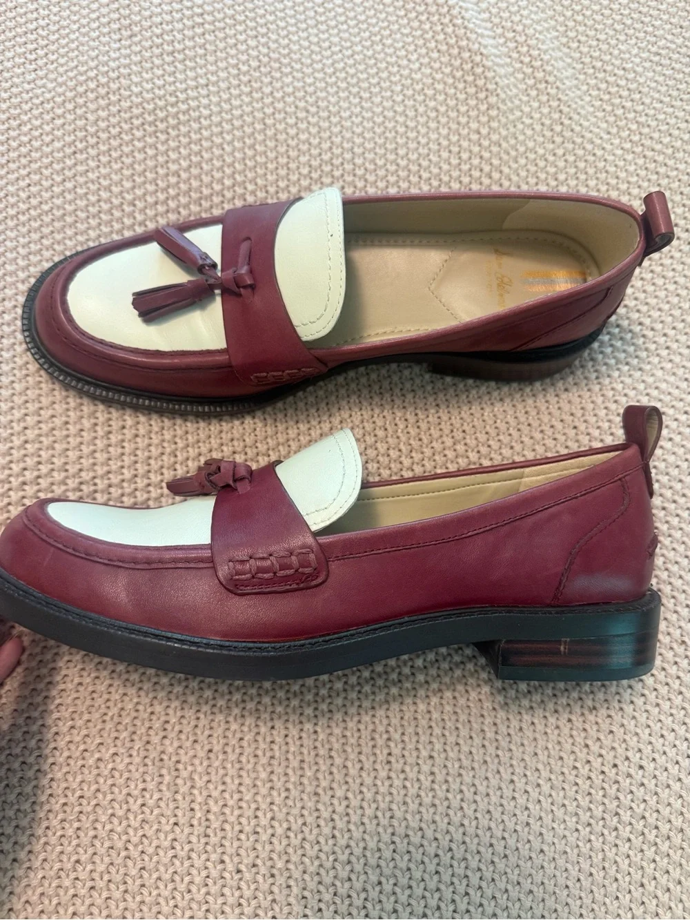 Sam Edelman Caylia Tassel Loafers in Burgundy and White Leather size 9.5